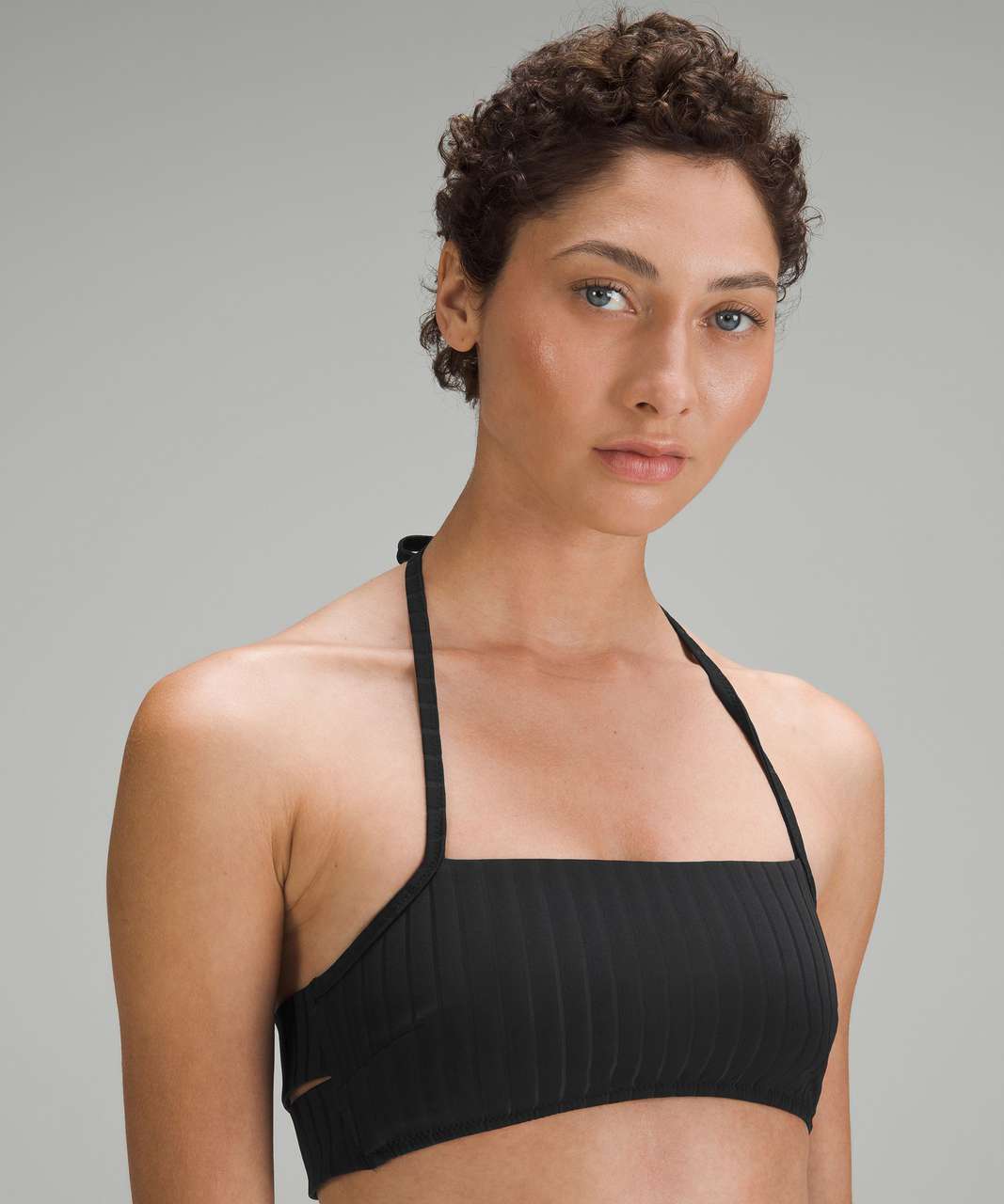 Black Ribbed Top - Cross Back Top - Black Halter Top