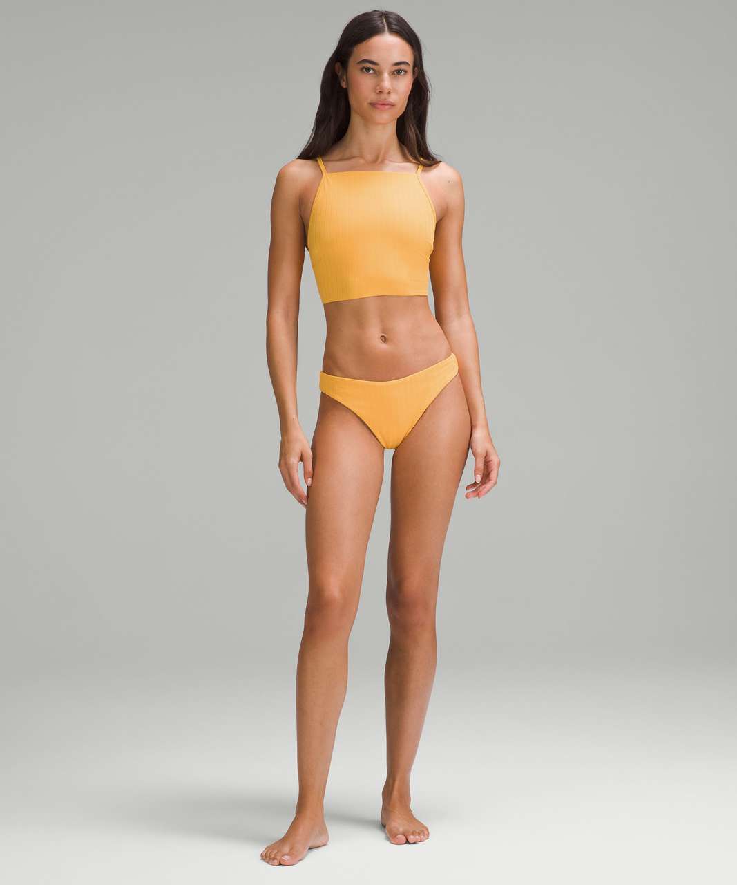 Lululemon Ribbed Mid-Rise Thong Swim Bottom - Mango Dream