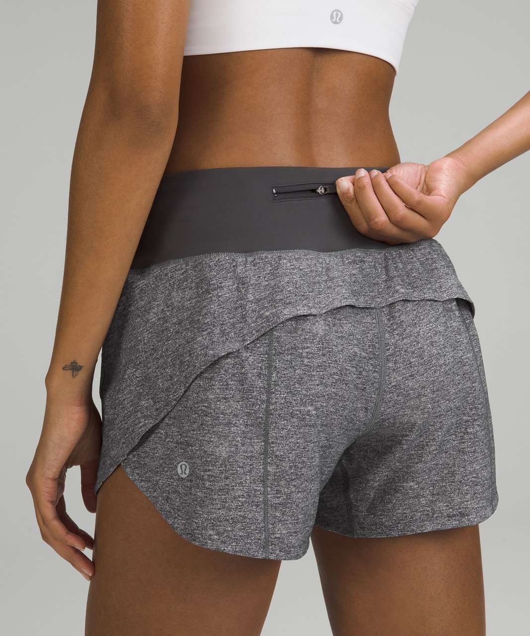 Lululemon Speed Up Mid-Rise Lined Short 4" - Heather Lux Multi Black / Graphite Grey