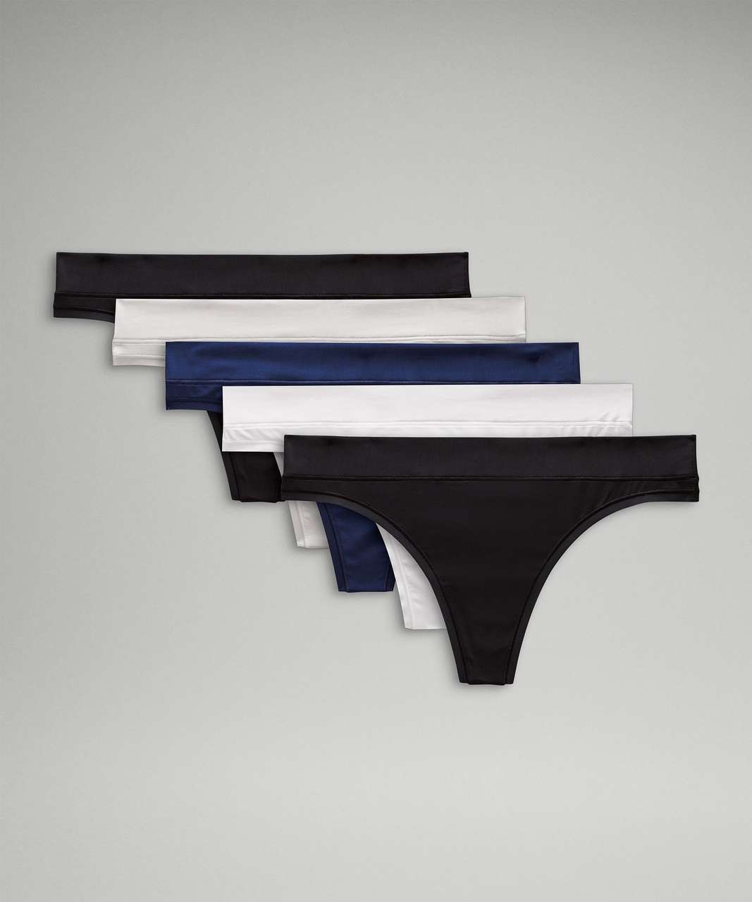 Lululemon UnderEase Mid-Rise Thong Underwear *5 Pack - Black / Black / Vapor / Night Sea / White