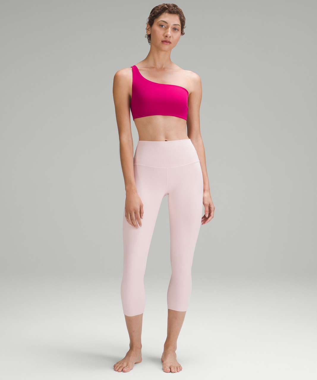 Lululemon Ribbed Nulu Asymmetrical Yoga Bra *Light Support, A/B Cup - Pink  Peony - lulu fanatics