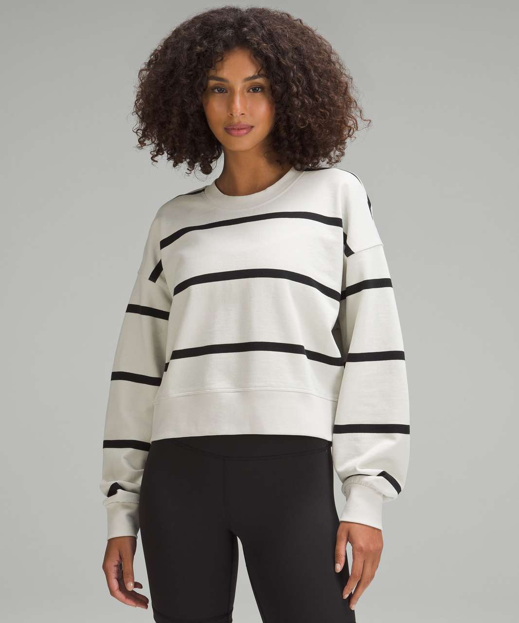 Lululemon Perfectly Oversized Cropped Crew *Stripe - Boundless Stripe Bone Black