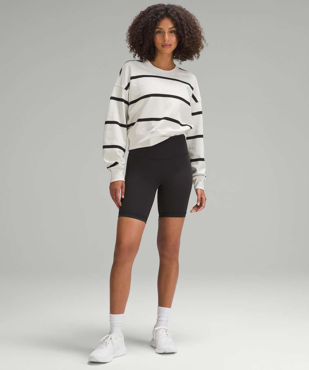 Lululemon Perfectly Oversized Cropped Crew *Stripe - Boundless Stripe Bone Black