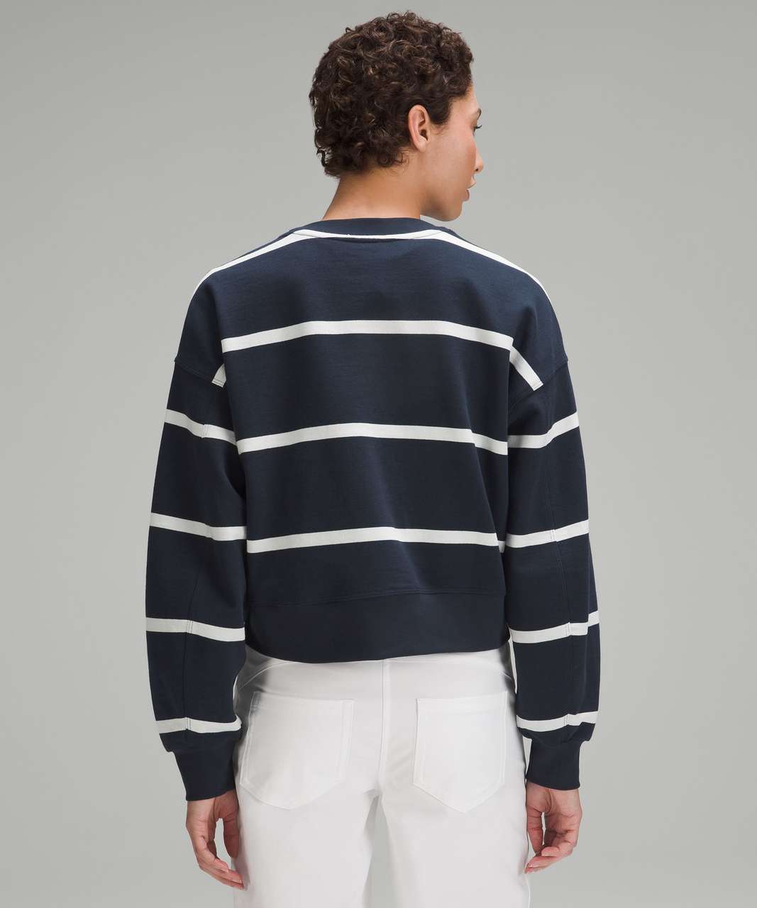 Lululemon Perfectly Oversized Cropped Crew *Stripe - Boundless Stripe True Navy Antique White