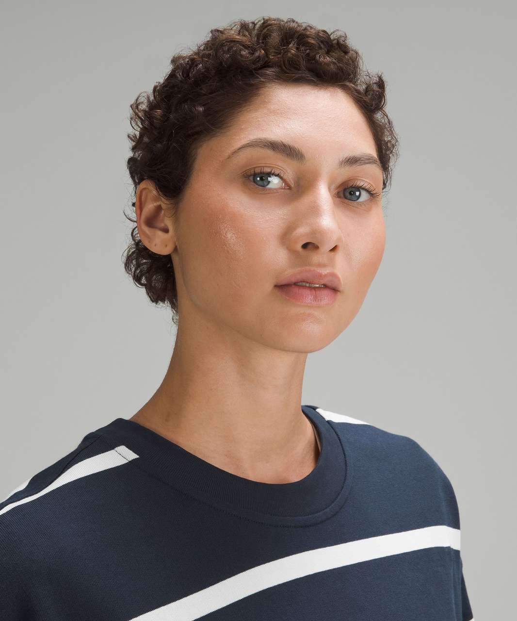 Lululemon Perfectly Oversized Cropped Crew *Stripe - Boundless Stripe True Navy Antique White