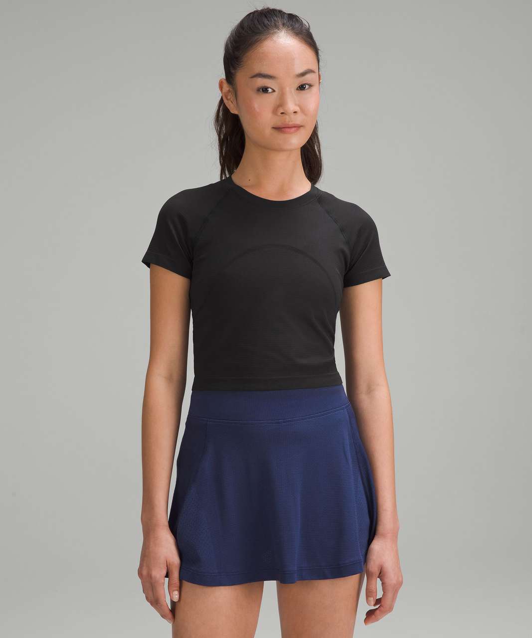 Lululemon Swiftly Tech Cropped Short-Sleeve Shirt 2.0 - Black / Black ...