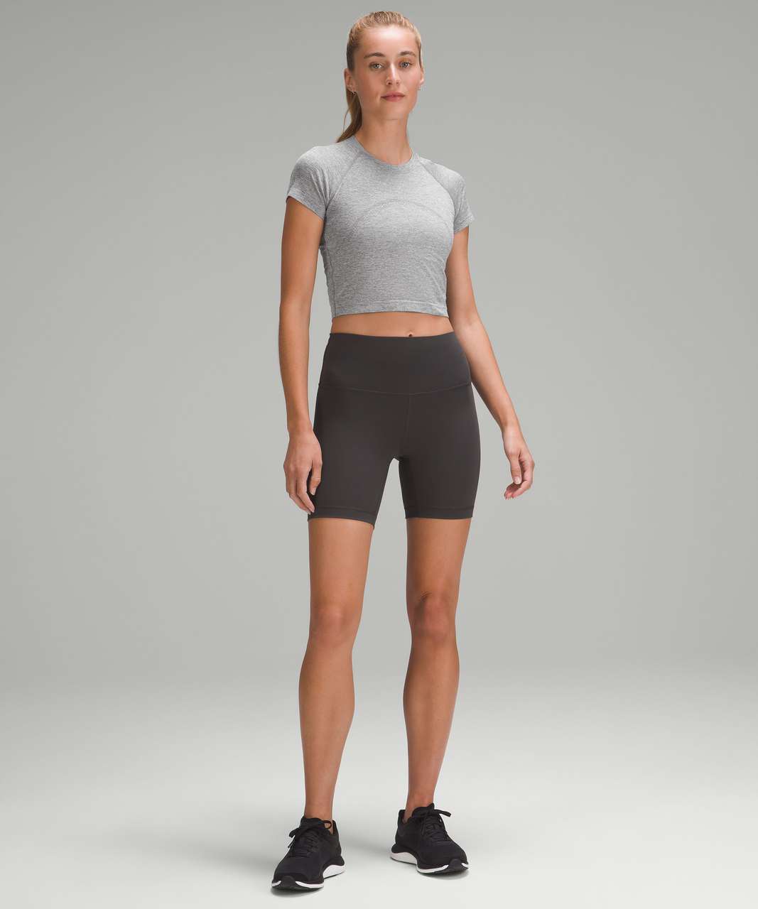 Lululemon Swiftly Tech Cropped Short-Sleeve Shirt 2.0 - Slate / White - lulu  fanatics