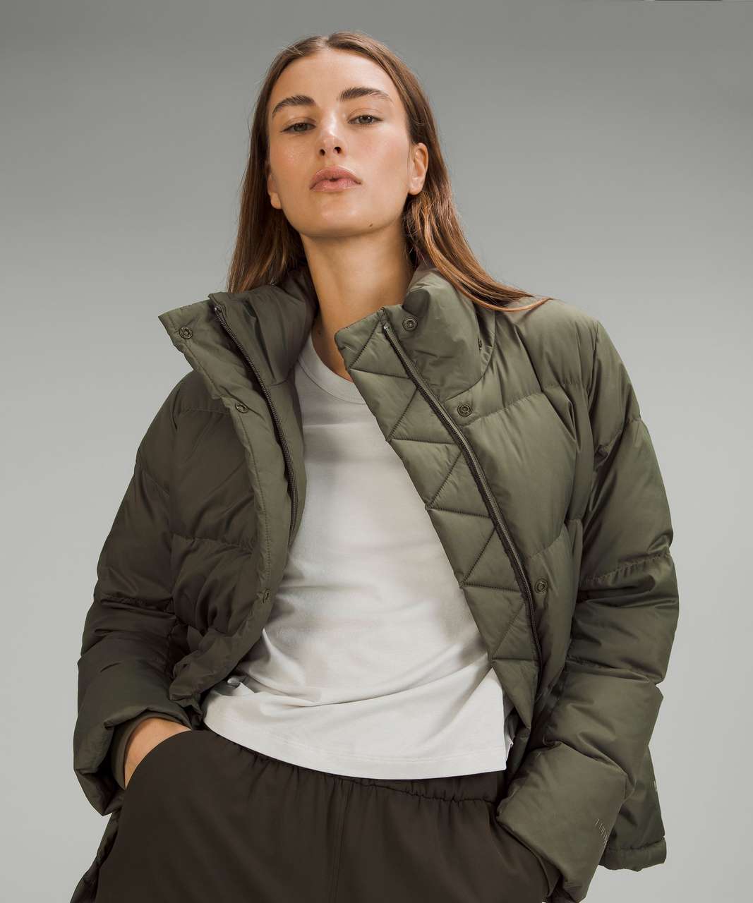 Lululemon Women's Wunder Puff 600-Fill Down Jacket CROPPED Evergreen Size 6