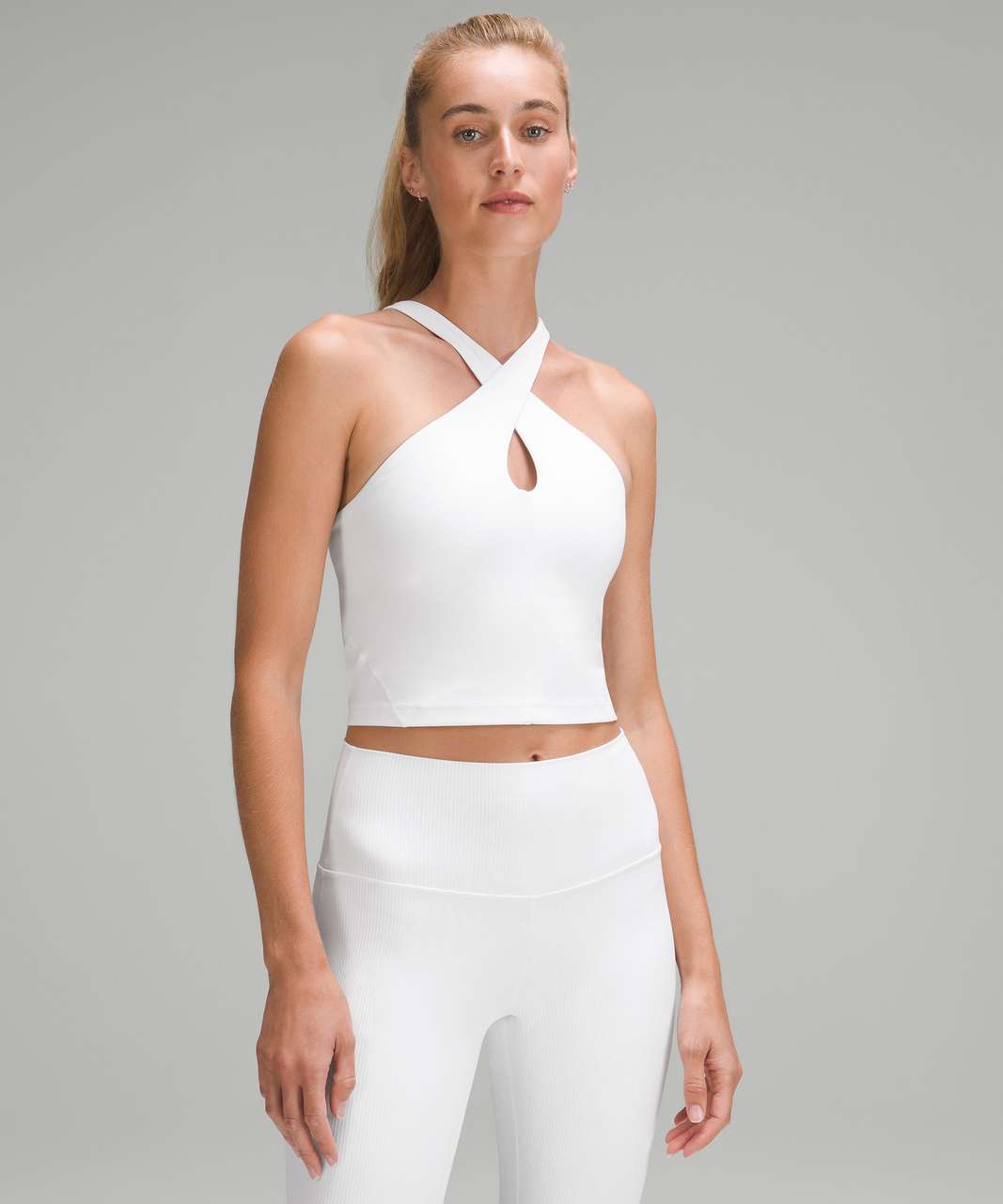 Only exclusive keyhole halter neck top in white