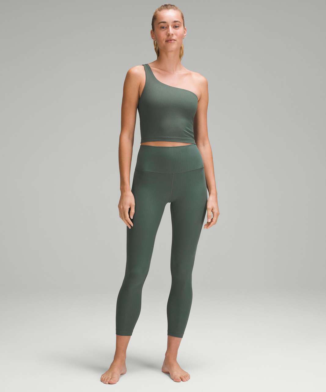 Lululemon Dark Green Striped Rib Knit Accents Mid-Rise Leggings Womens Size  4