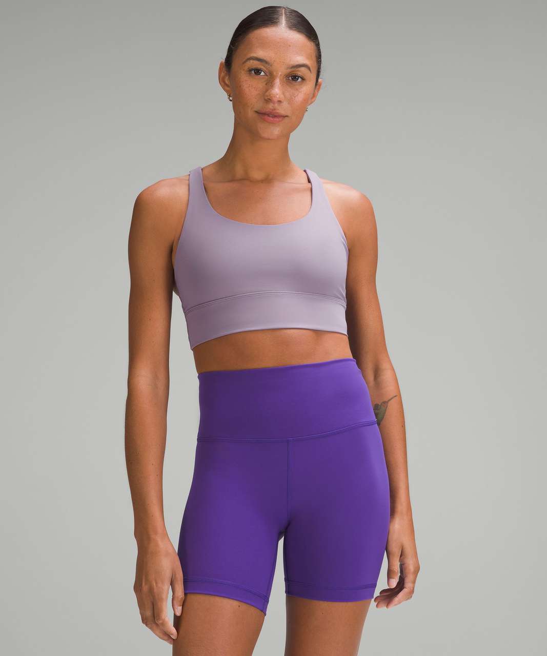 lululemon purple plum energy sports bra cross over back straps RRP $54.99  uk 8