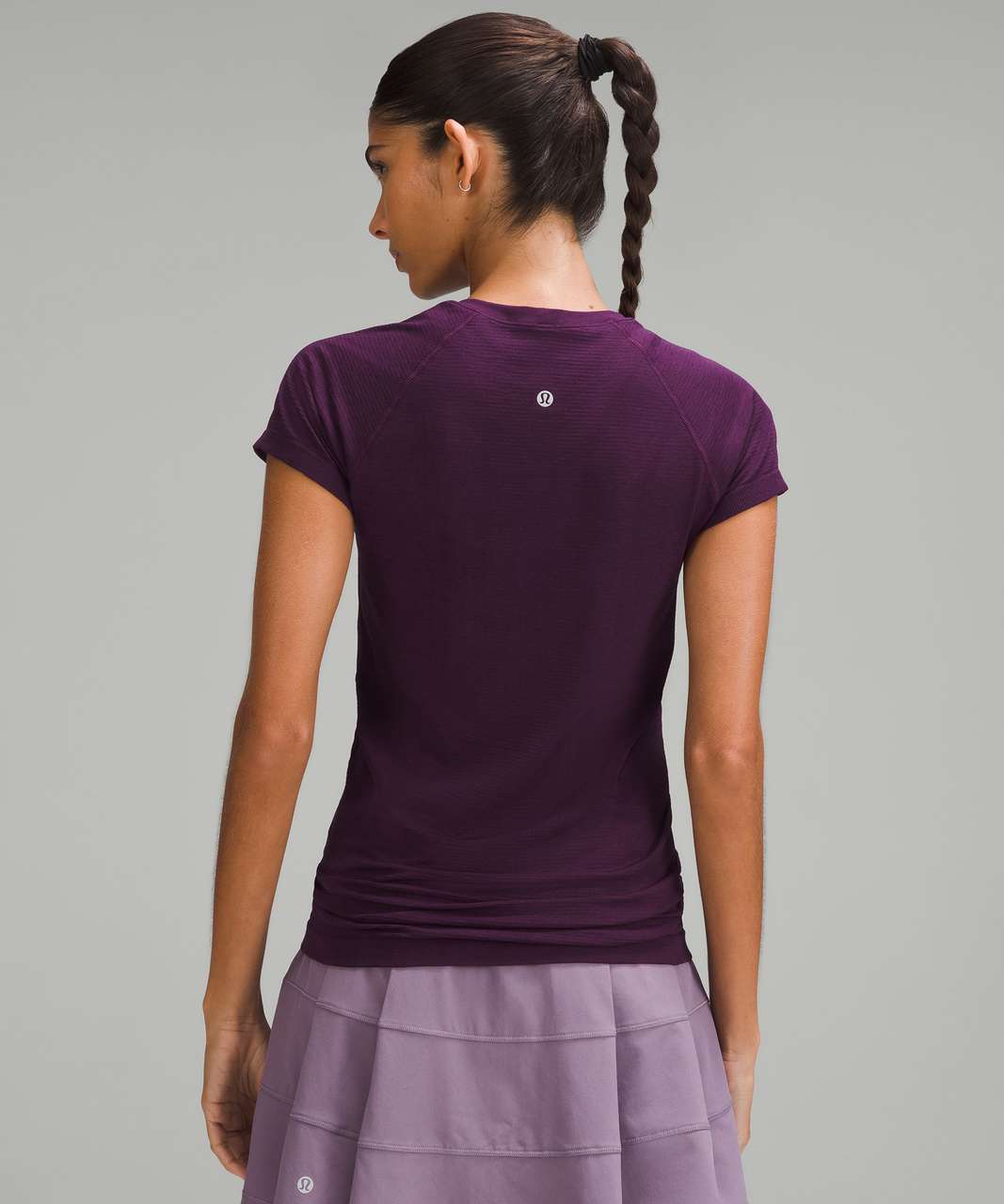 Lululemon Swiftly Tech Short Sleeve Women 10 Yoga Sport White Purple T-Shirt