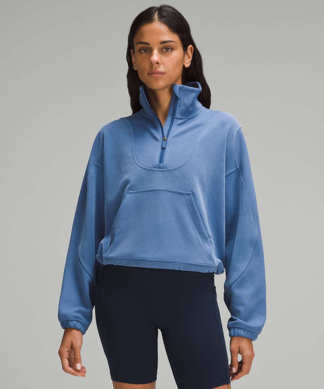 Lululemon Brushed Softstreme Ribbed Half Zip - Pitch Blue - lulu fanatics