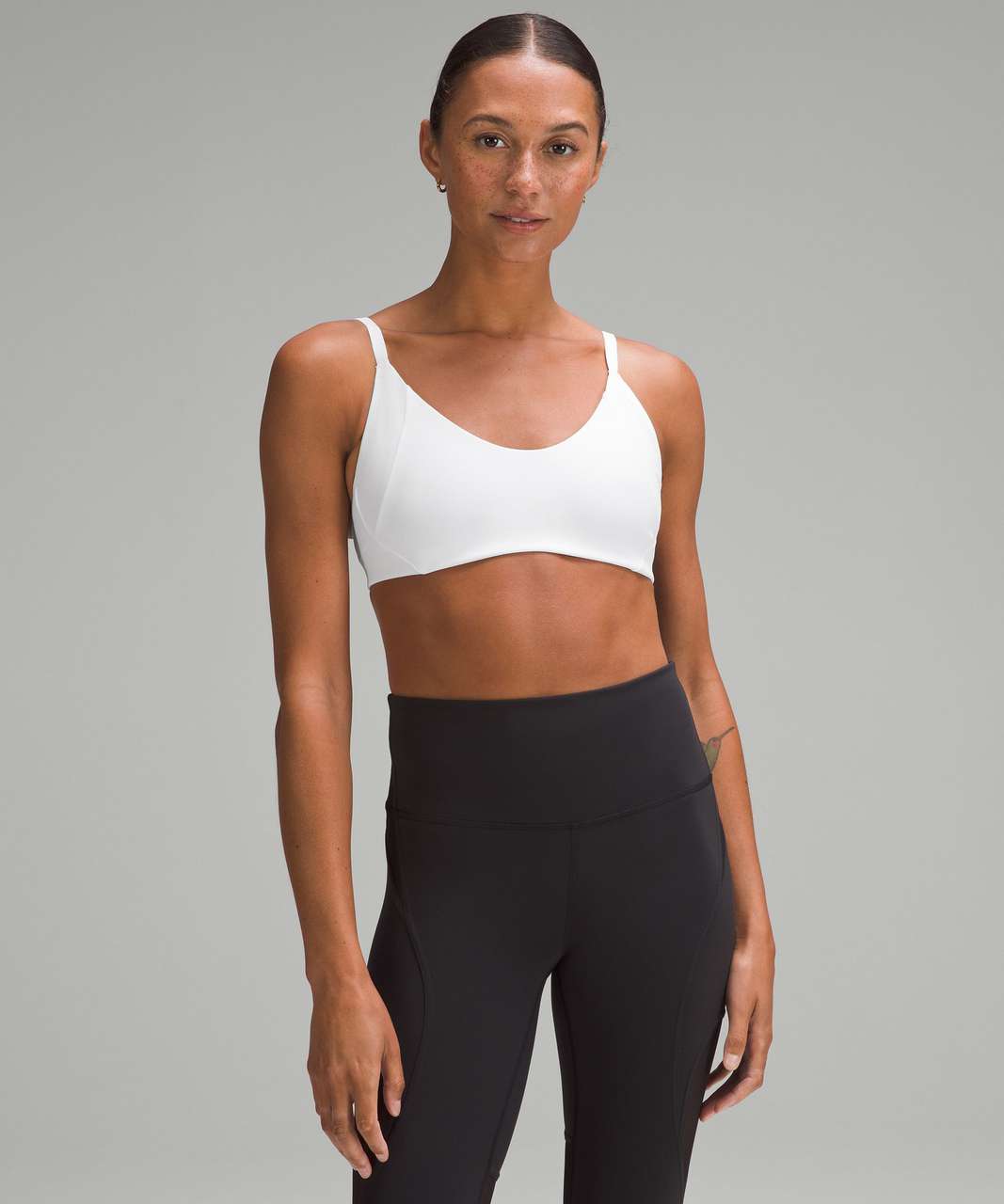 Lululemon Flow Y White Gray Sports Bra Size 8 Mesh back With