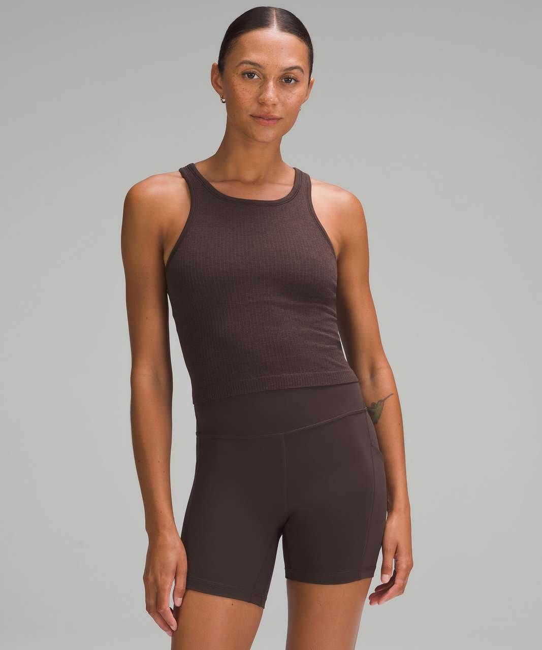 Lululemon Ebb to Street Cropped Racerback Tank Top - Espresso