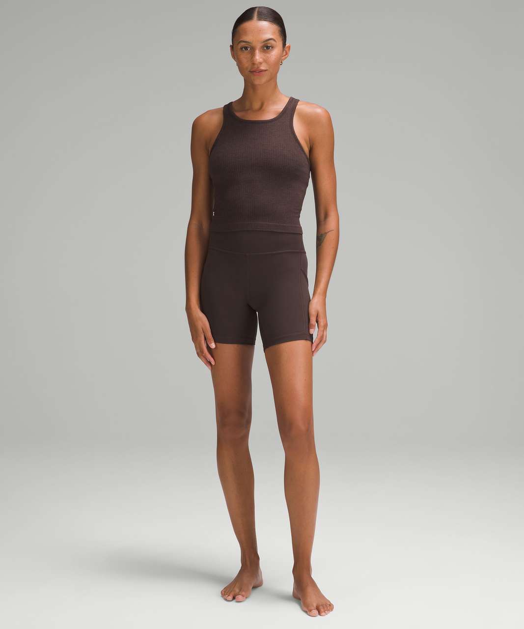 Lululemon Ebb to Street Cropped Racerback Tank Top - Espresso