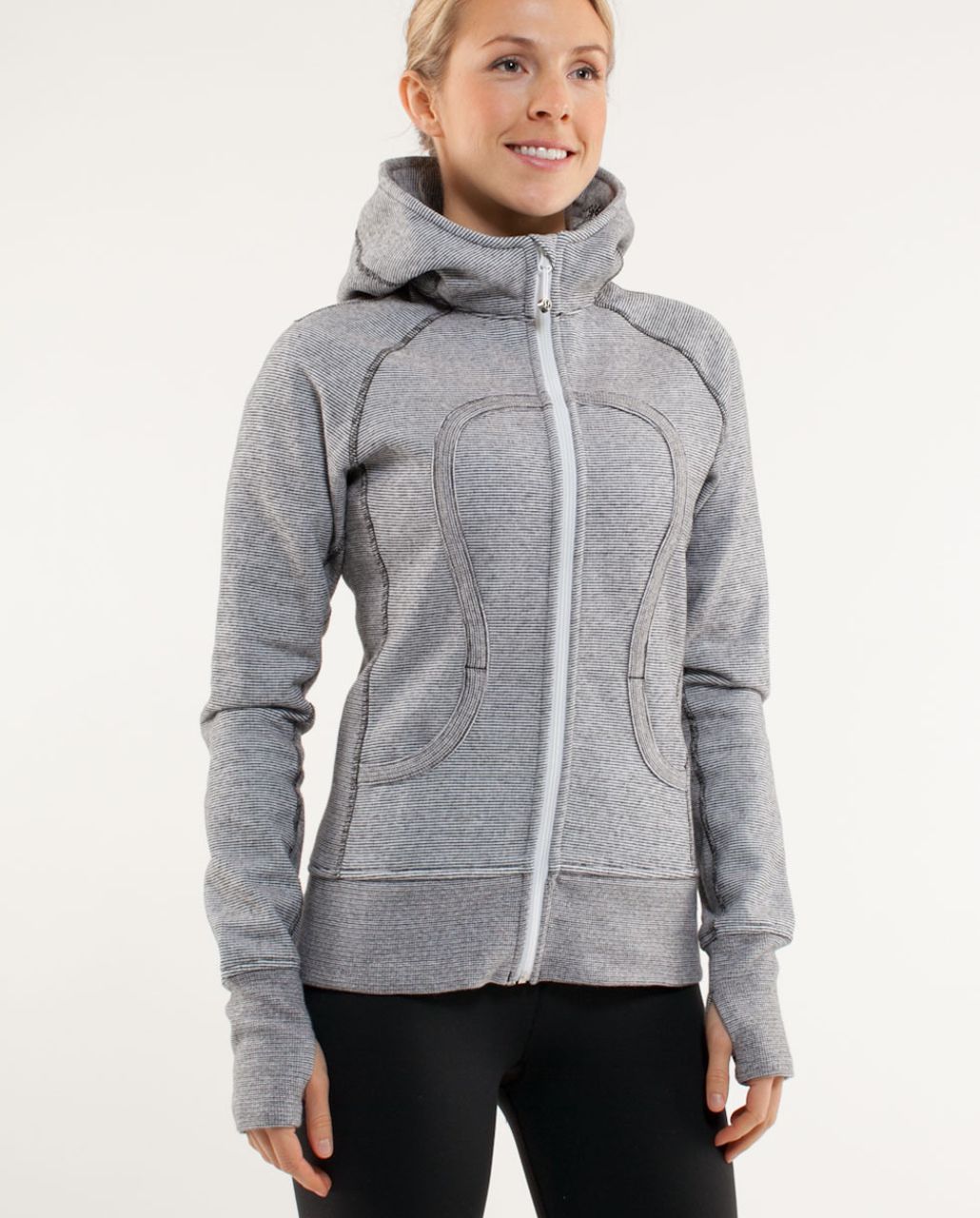 lululemon athletica, Jackets & Coats, Lululemon Parallel Black Navy White  Striped Scuba Hoodie Ii Zip Up Jacket