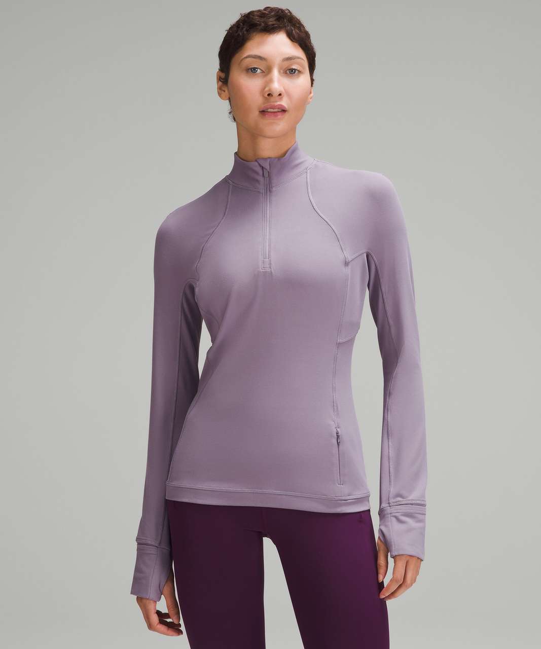 Lululemon It's Rulu Run Ribbed Cropped Half Zip New HTTN Heathered True Navy