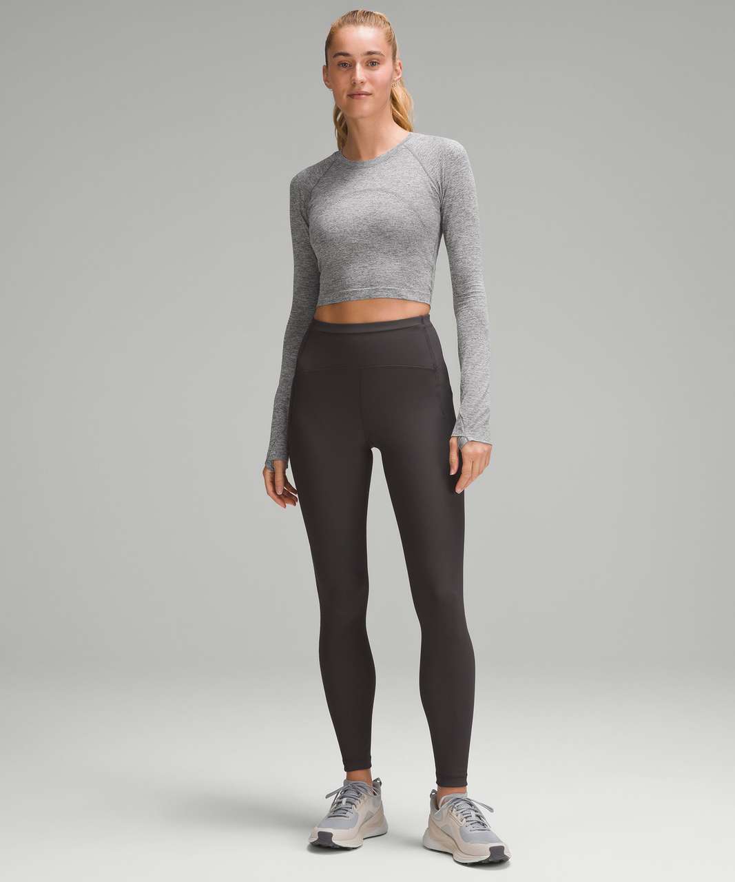 Lululemon Swiftly Tech Cropped Long-Sleeve Shirt 2.0 - Slate / White - lulu  fanatics