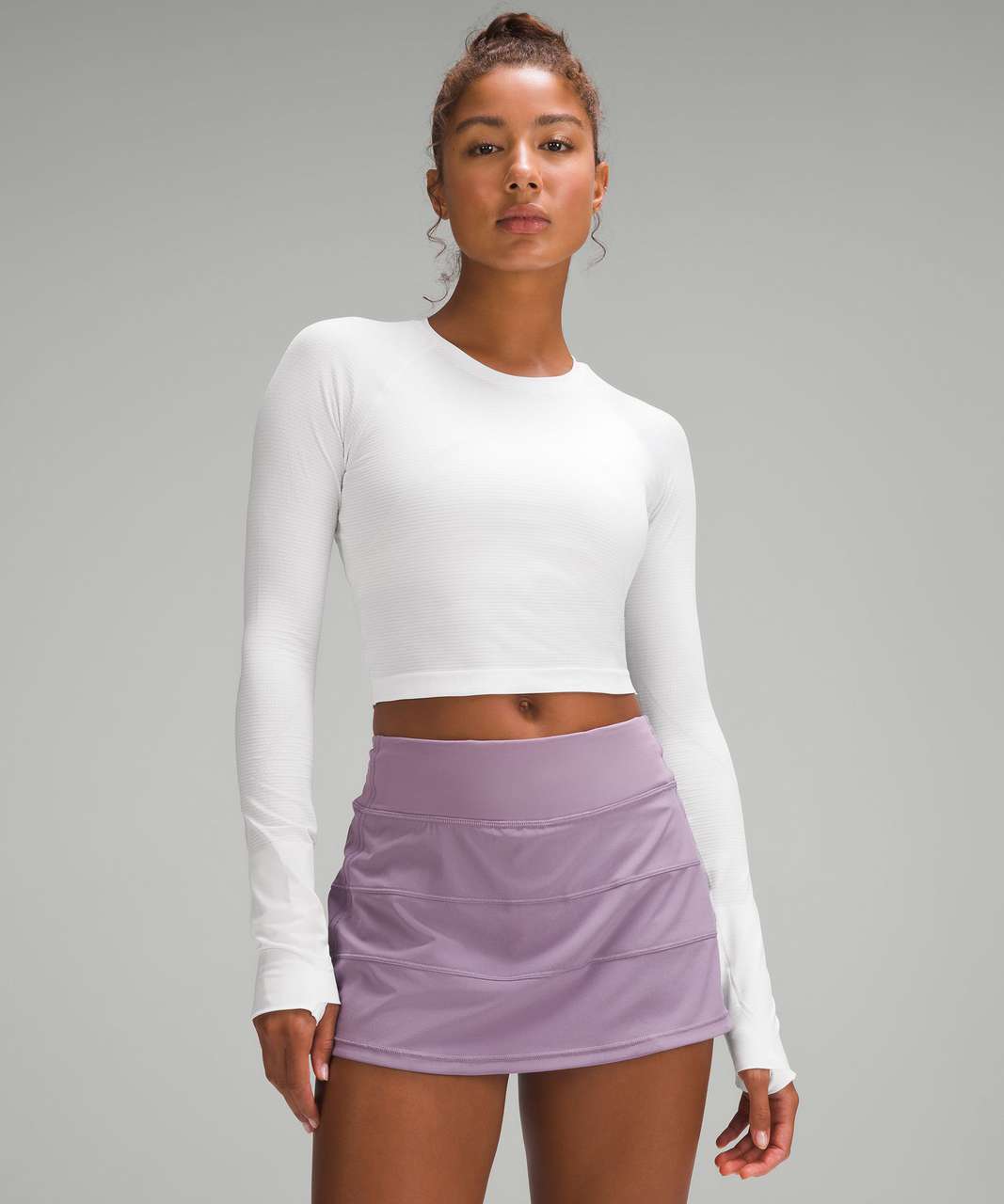 Lululemon Swiftly Tech Cropped Short-Sleeve Shirt 2.0 - Slate / White - lulu  fanatics