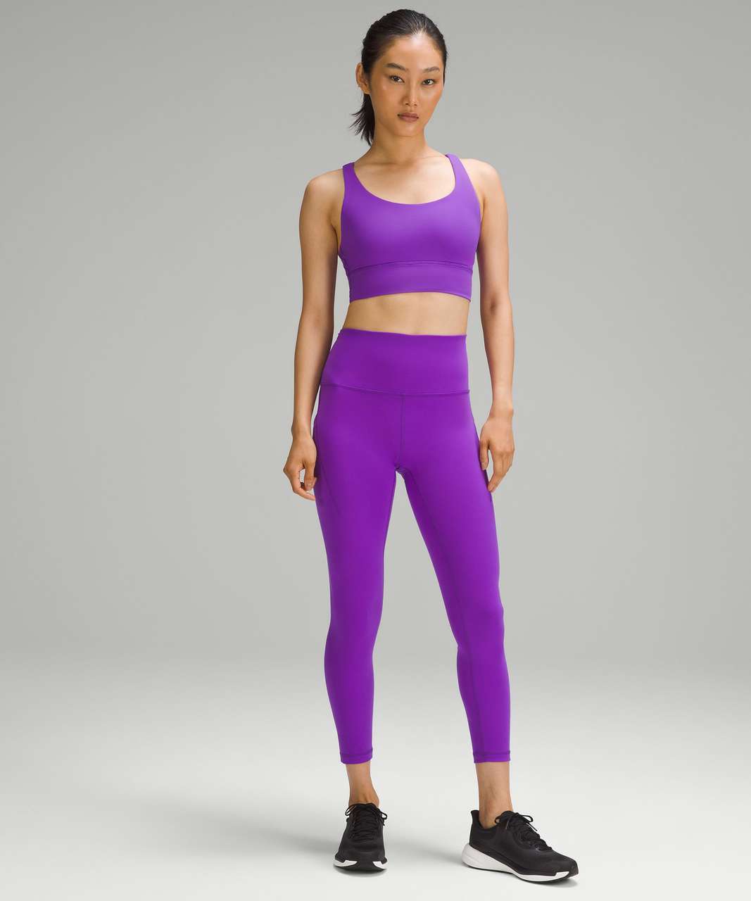 LULULEMON Energy Purple Sports Bra Size 4 Strappy Crossback Striped No Cups  