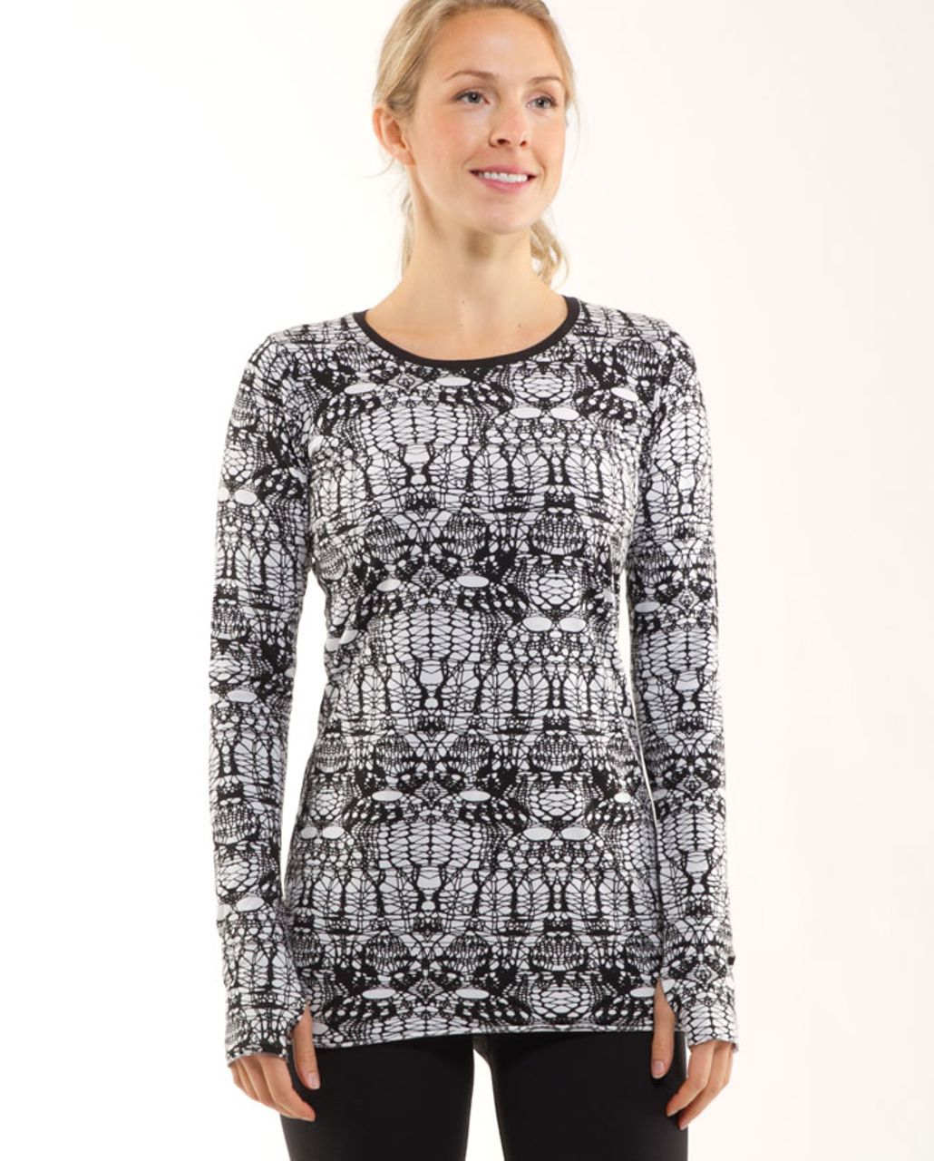 Lululemon Cabin Long Sleeve Tee II - White Black Glacier Lace /  Black