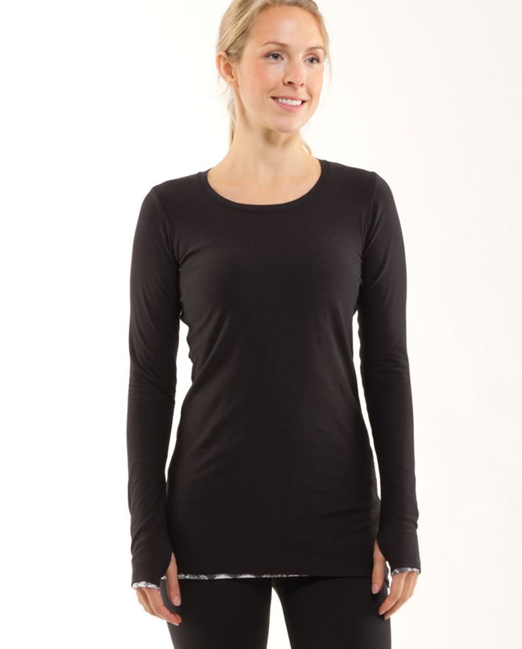 Lululemon Cabin Long Sleeve Tee II - White Black Glacier Lace /  Black