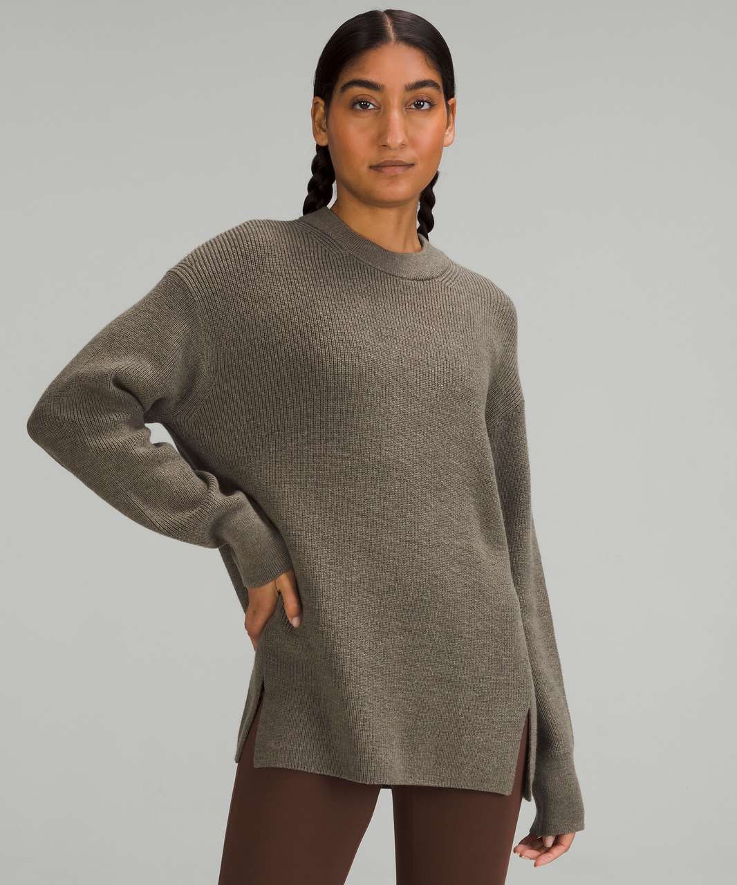 Lululemon Ribbed Funnel Neck Pullover - Heathered Black - lulu fanatics