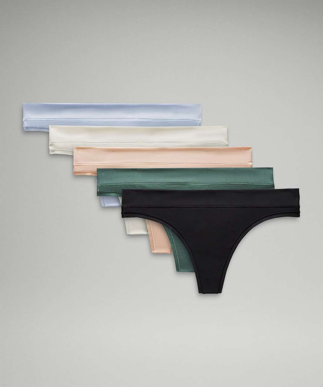 Lululemon UnderEase Mid-Rise Thong Underwear *5 Pack - Black / Medium Forest / Blue Linen / Misty Shell / Bone