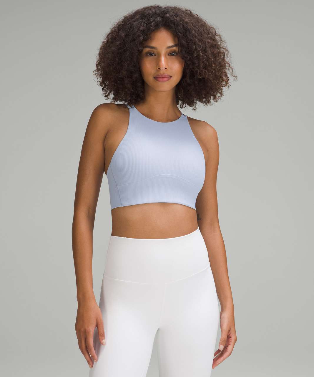 Lululemon Like a Cloud High-Neck Longline Ribbed Bra *Light Support, B/C Cup  - Blue Linen - lulu fanatics