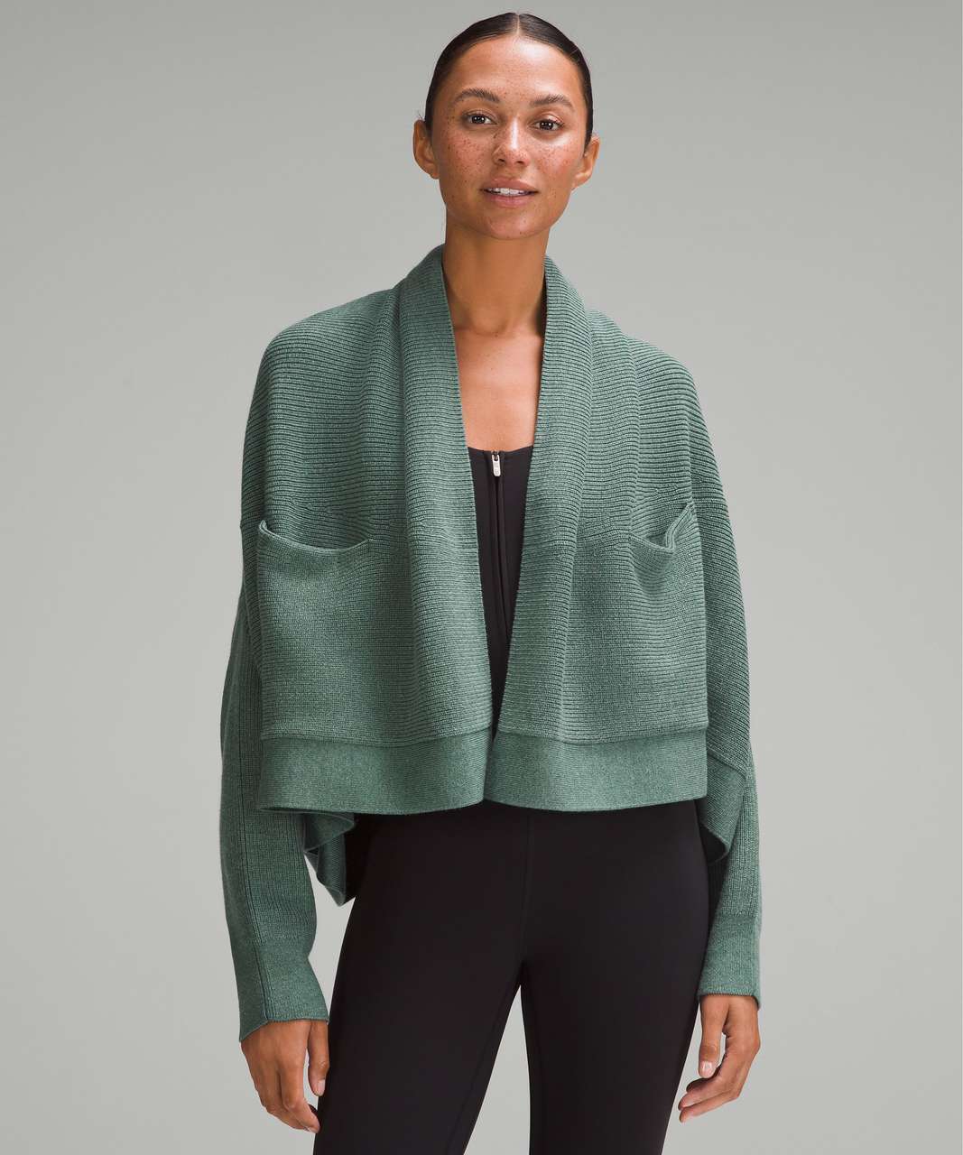 Lululemon Merino Wool-Blend Ribbed Long Wrap Sweater - Heathered Medium Forest