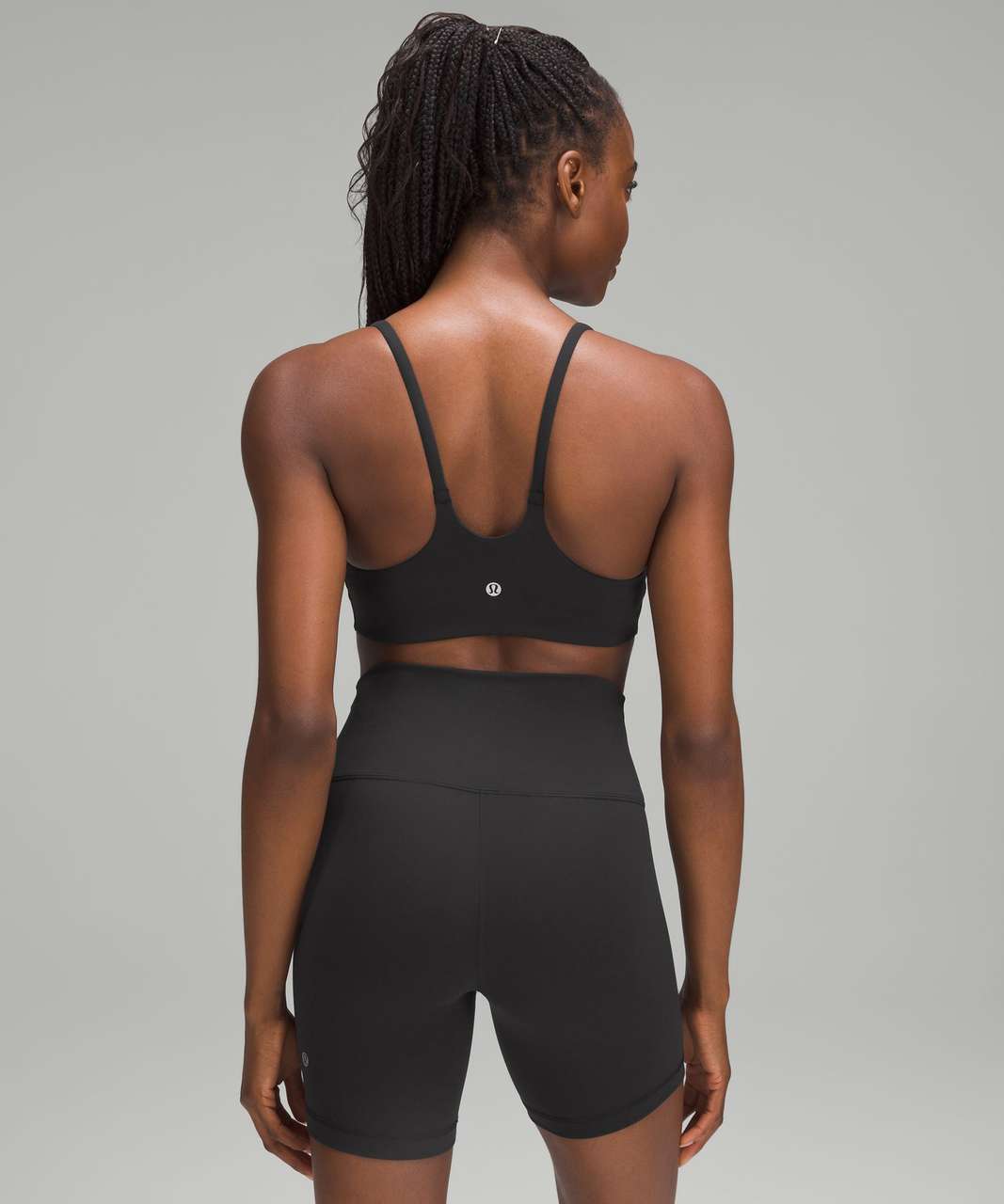 Lululemon Black Mesh High Neck Strappy Racerback Sports Bra Black Sz 6 Euc