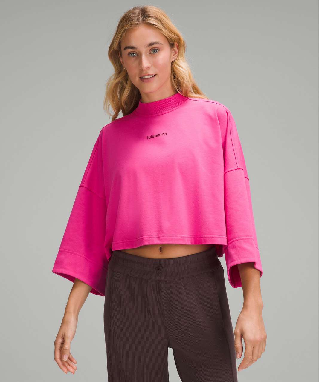 Lululemon Heavyweight Cotton Cropped 3/4 Sleeve Shirt - Sonic Pink - lulu  fanatics