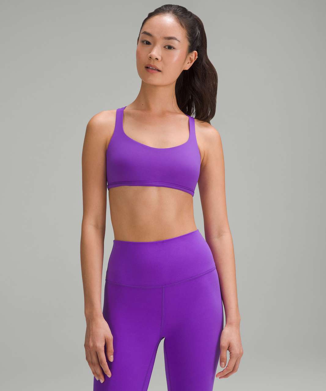 LULULEMON Energy Purple Sports Bra Size 4 Strappy Crossback Striped No Cups  