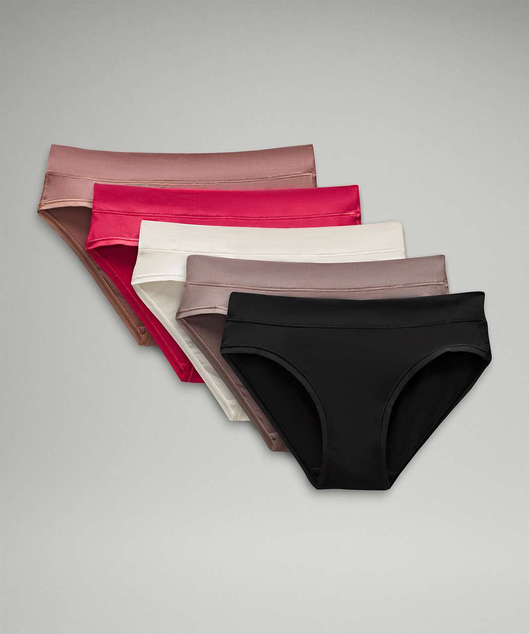 Lululemon UnderEase Mid-Rise Bikini Underwear 5 Pack - Black / Carbon Dust  / Bone / Vintage Rose / Twilight Rose - lulu fanatics