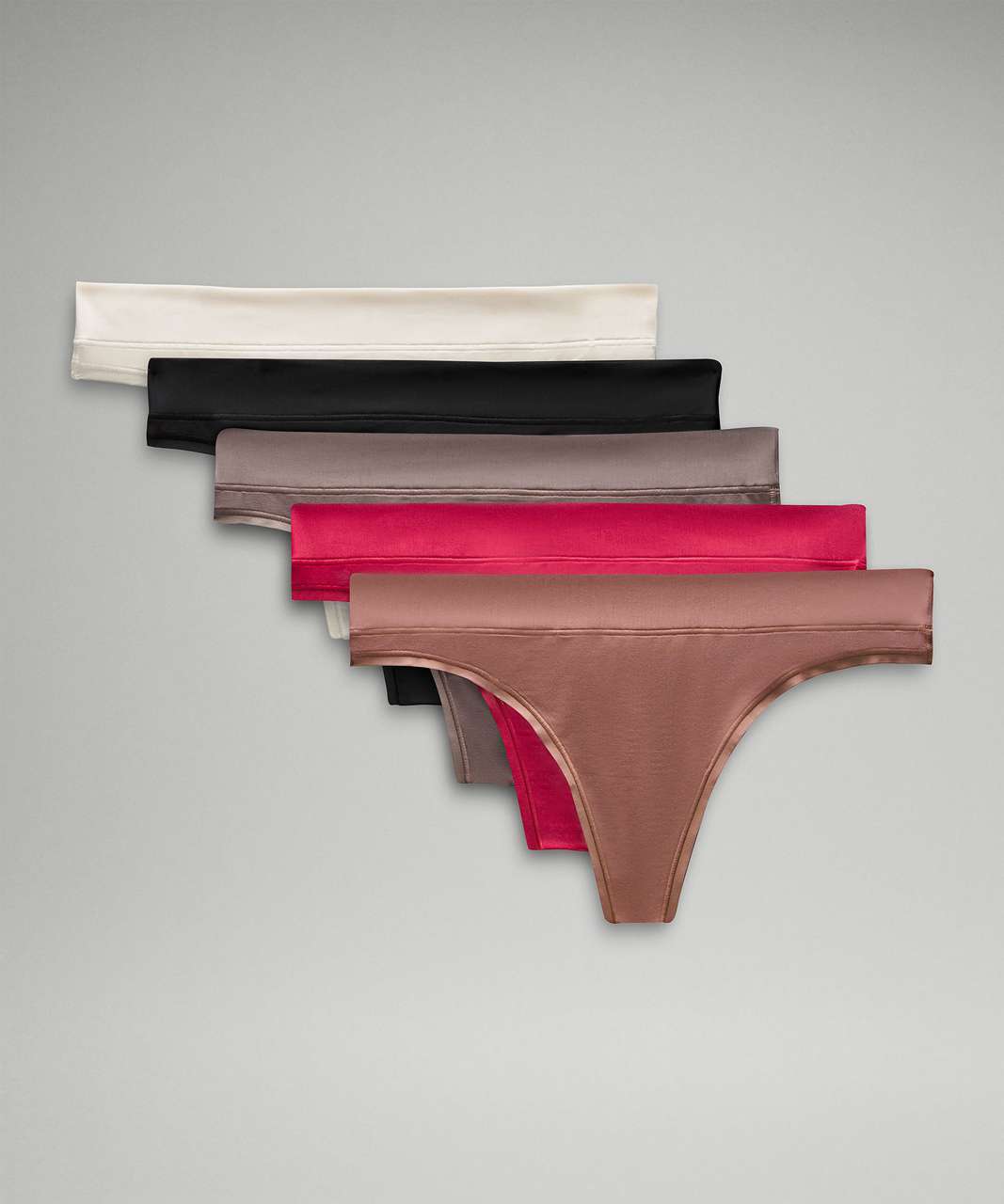 Lululemon UnderEase Mid-Rise Thong Underwear *5 Pack - Black / Carbon Dust / Bone / Vintage Rose / Twilight Rose