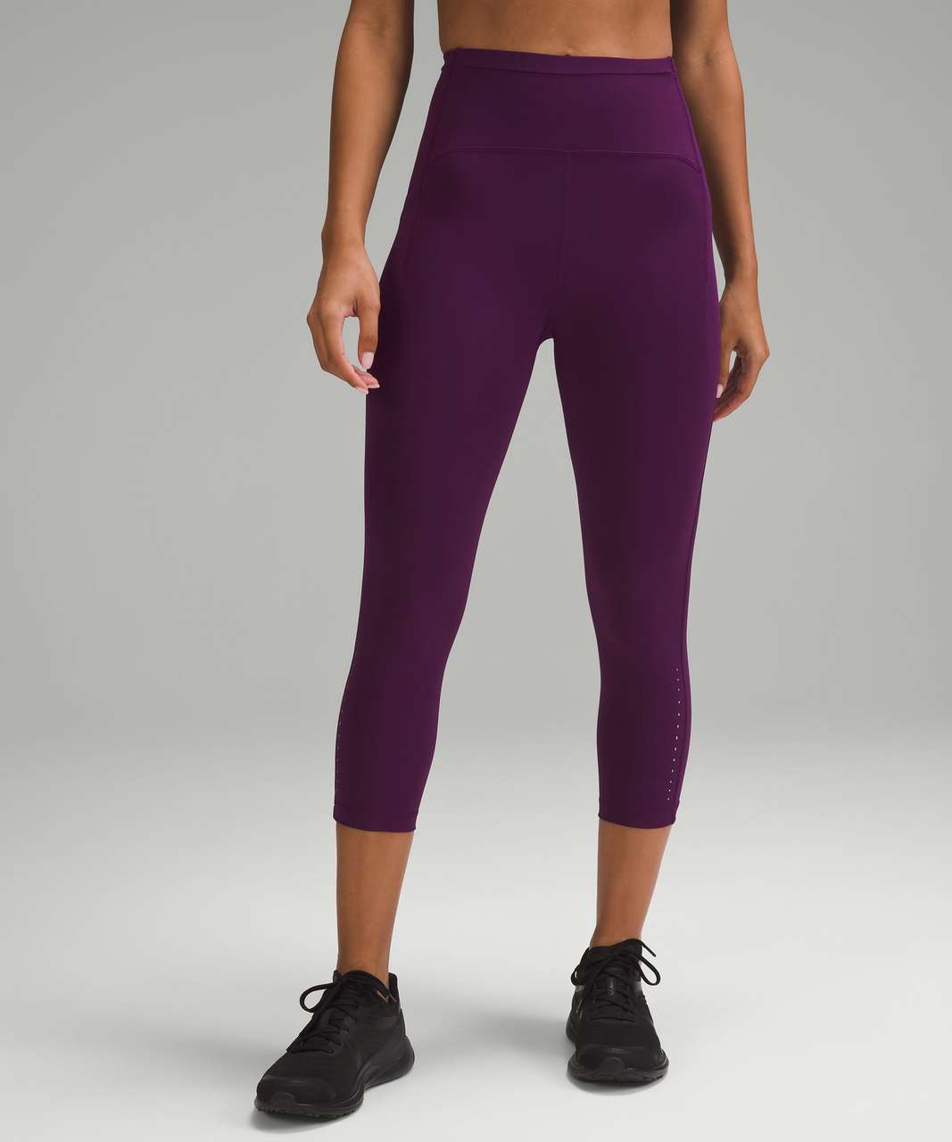 Lululemon 4 Deep Breath Crop 21 Purple Black Cherry Ruffle Trim Mesh  Leggings