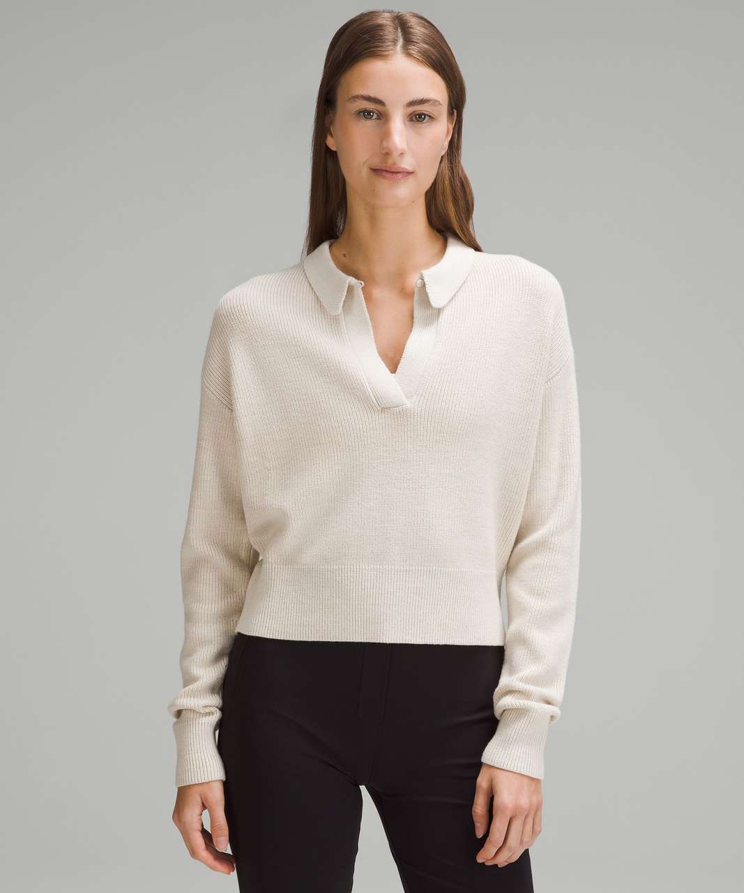 Lululemon Collared Merino Wool-Blend Sweater - Heathered Bone - lulu ...