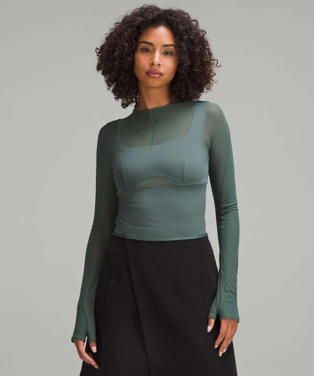 Lululemon Mesh Mixed Long-Sleeve Shirt - Dark Forest - lulu fanatics