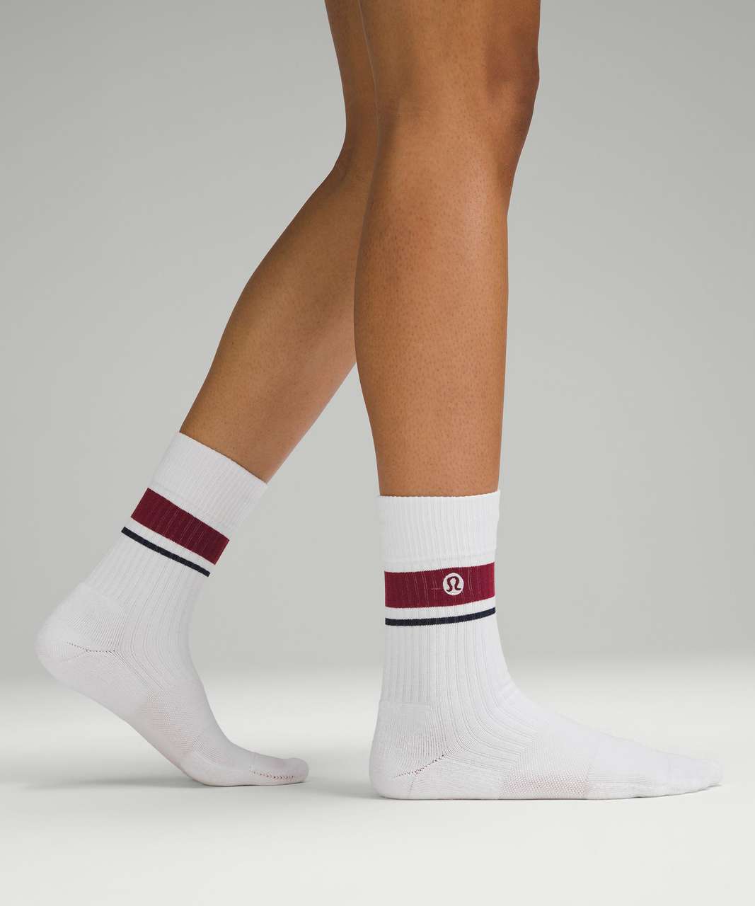 Lululemon Womens Daily Stride Comfort Crew Sock - White / Wine Berry