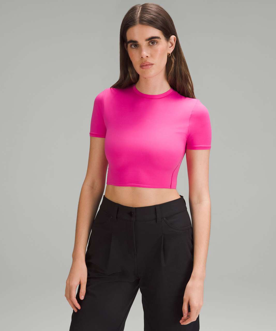 Lululemon Wundermost Ultra-Soft Nulu Crewneck Cropped T-Shirt - Sonic Pink  - lulu fanatics