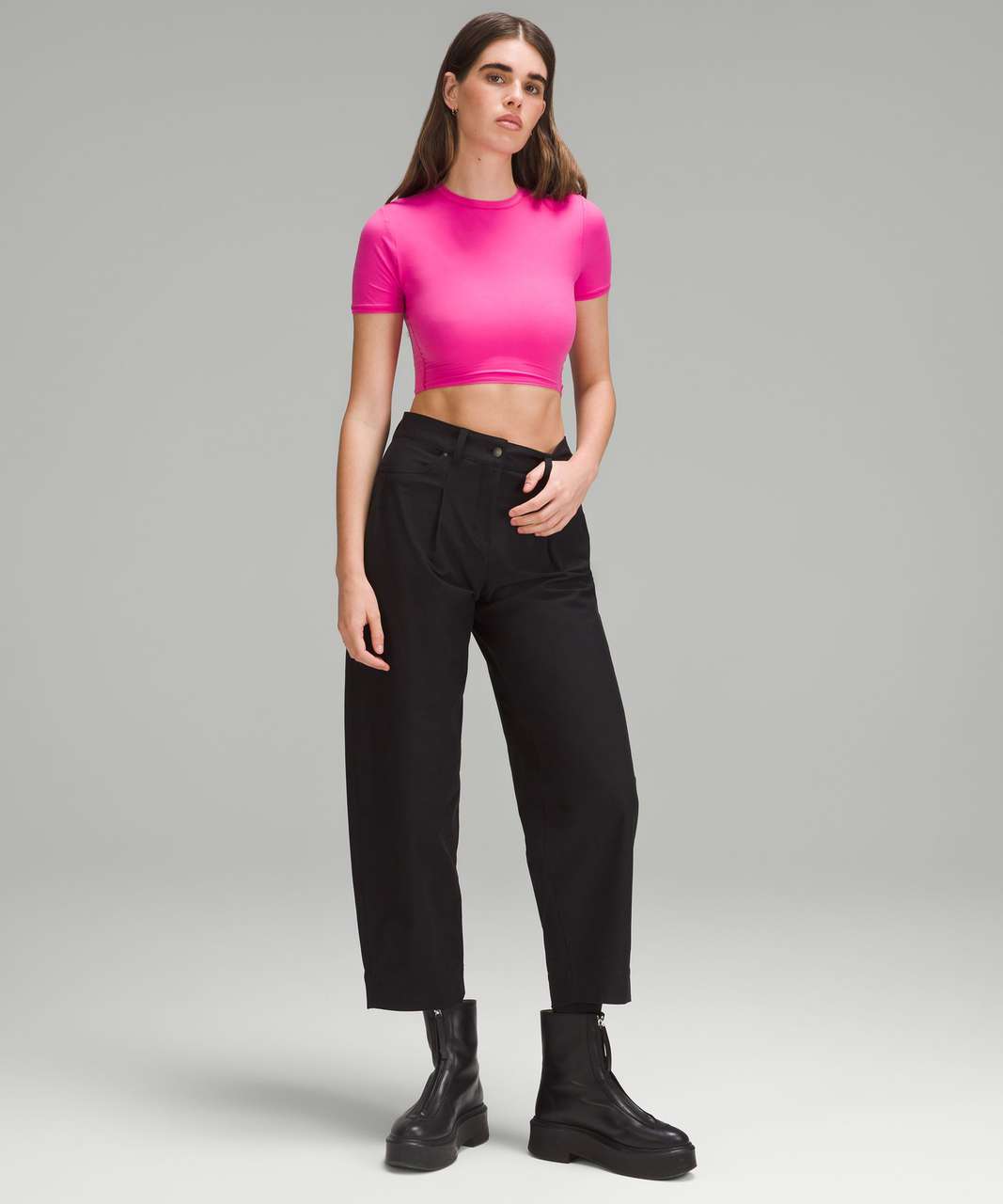 Lululemon Wundermost Ultra-Soft Nulu Crewneck Cropped T-Shirt - Sonic Pink  - lulu fanatics