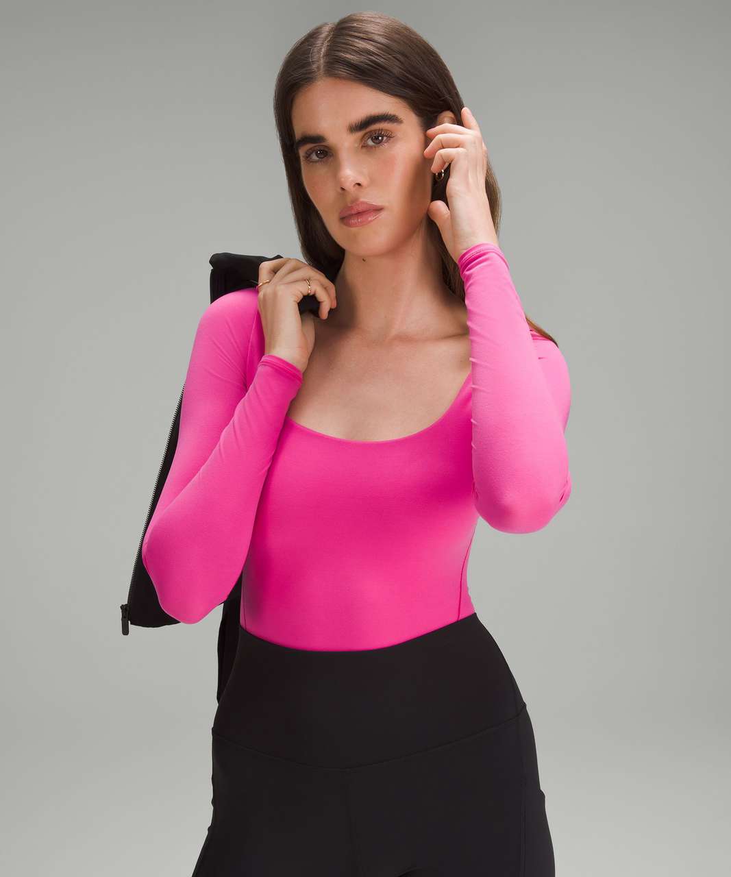 Mod Cutie Pink Color Block Ribbed Long Sleeve Bodysuit