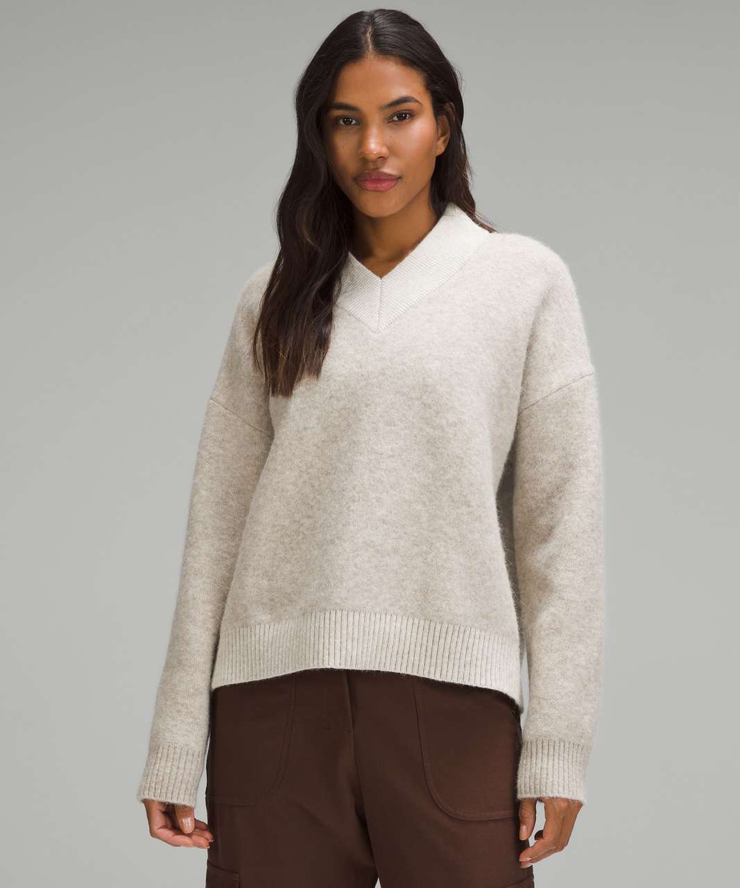 Lululemon Alpaca Wool-Blend V-Neck Sweater - Heathered White Opal ...