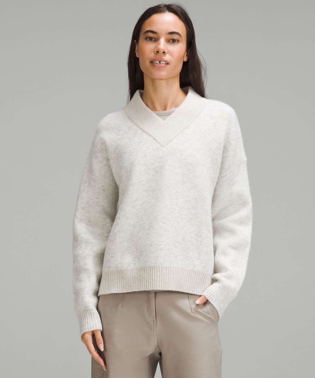 Lululemon Alpaca Wool-Blend V-Neck Sweater - Heathered Light Grey - lulu  fanatics