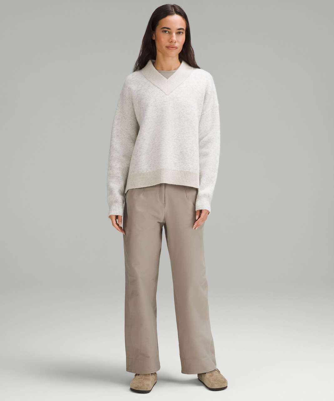 Lululemon Alpaca Wool-Blend V-Neck Sweater - Heathered Light Grey