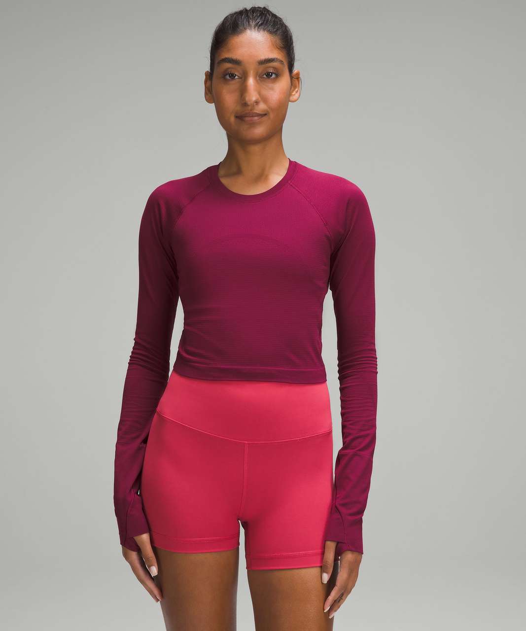 Lululemon NWT Swiftly Tech Cropped Long Sleeve Shirt 2.0 wild berry/ velvet  dust