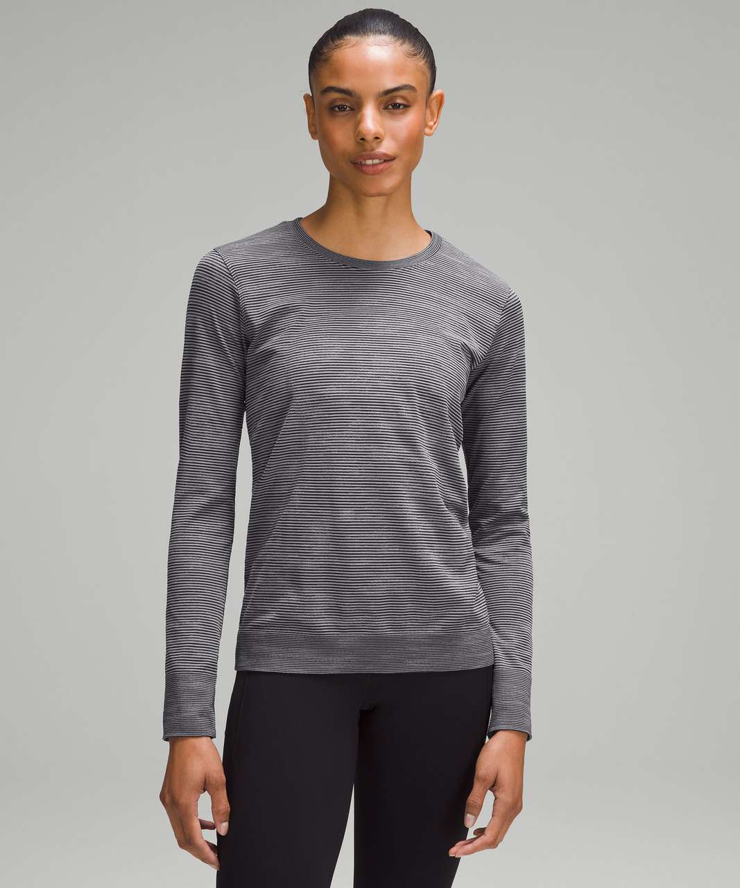 Lululemon Swiftly Relaxed Long-Sleeve Shirt - Chroma Check Stripe Rhino Grey / Rhino Grey Multi / Black