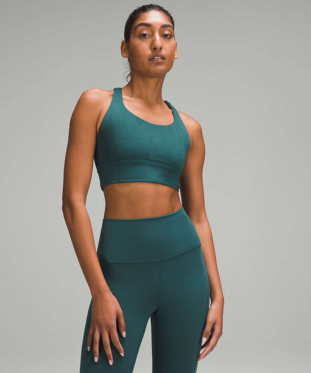 Lululemon Women's Gray Striped Teal Straps Energy Strappy Back Sports Bra  Size 6