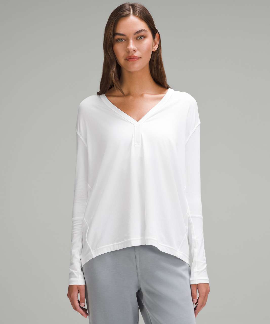 Lululemon Back In Action V-Neck Long-Sleeve Shirt - White - lulu fanatics